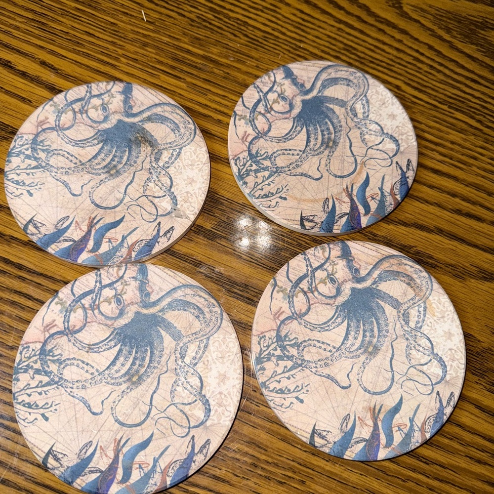 Vintage Set of 4 Octopus Coasters - Picture 2 of 7